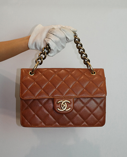 Sling Flap Bag, &pound;850, Handbags, Tan, Caviar Leather, Front view